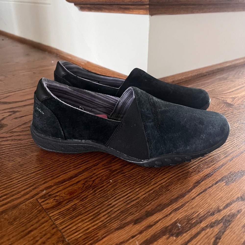 Skechers Relaxed Fit Black Suede Slip On Loafers 100377W Wide Fit Womens 8